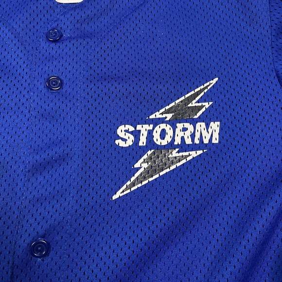 Storm‎ Bowling Uniform Baseball Button Up Jersey Blue Majestic #24 Size S - Picture 3 of 8